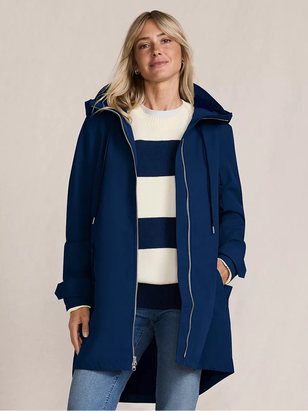 Lands' End Women's Blue Women's Squall A-Line Rain Jacket Size L